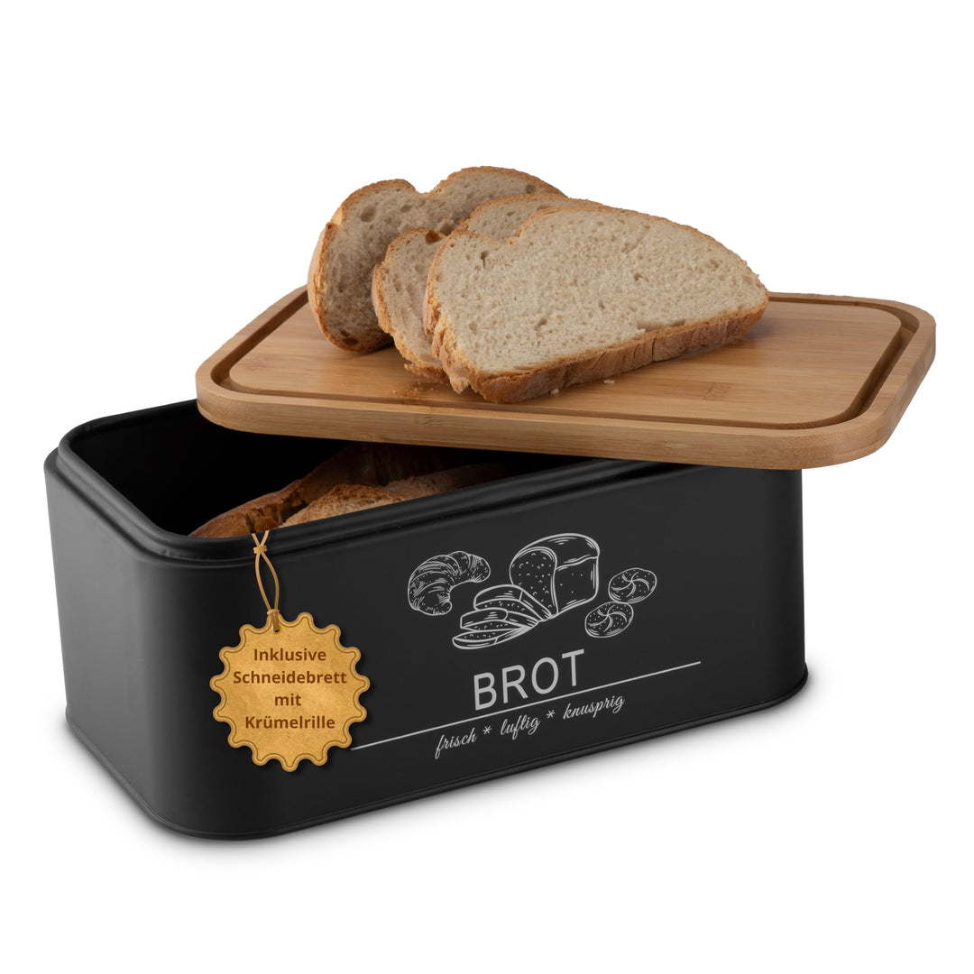MNKsolution Brotkasten mit Deckel als Schneidebrett - Brotbox mit Lüftungslöchern für Brotaufbewahru