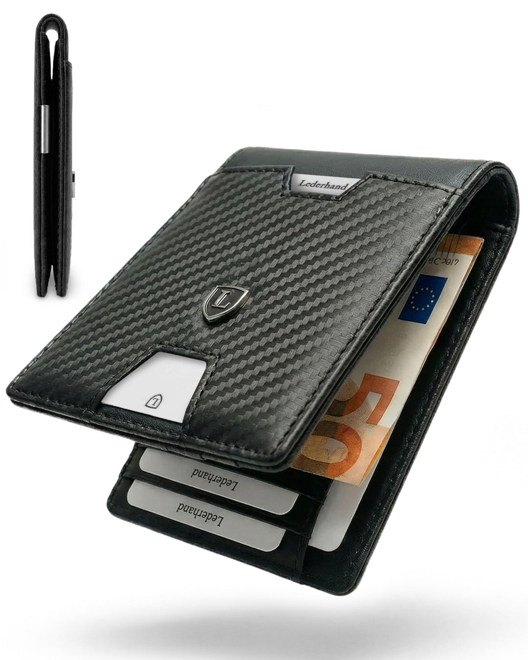 Lederhand® iSlim Wallet - Glattleder Geldbeutel mit Geldklammer und Münzfach, 9 Kartenfach Premium G