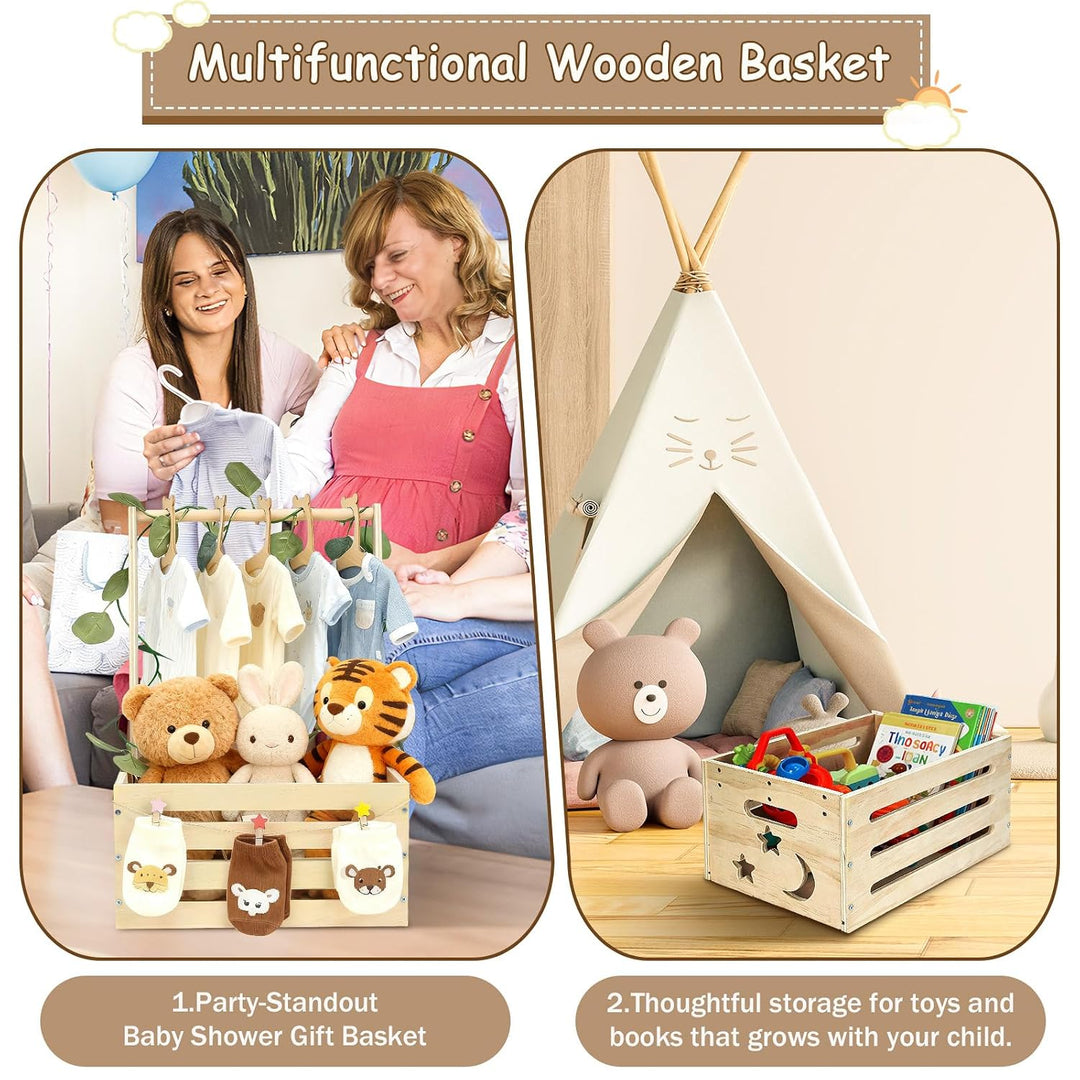 Babyshower-Kiste aus Holz mit Kleiderbügeln, Mond und Sternen – Personalisierte Geschenkbox für werd