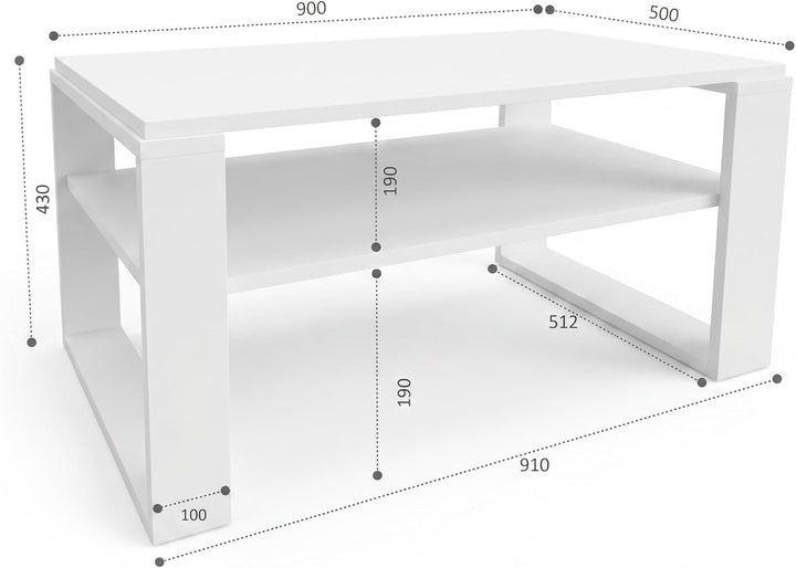 Couchtisch 91×51 cm – Wohnzimmertisch aus Holzwerkstoff, Stabiler & moderner Kaffeetisch mit zusätzl