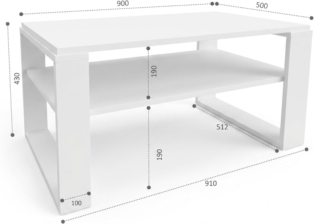 Couchtisch 91×51 cm – Wohnzimmertisch aus Holzwerkstoff, Stabiler & moderner Kaffeetisch mit zusätzl