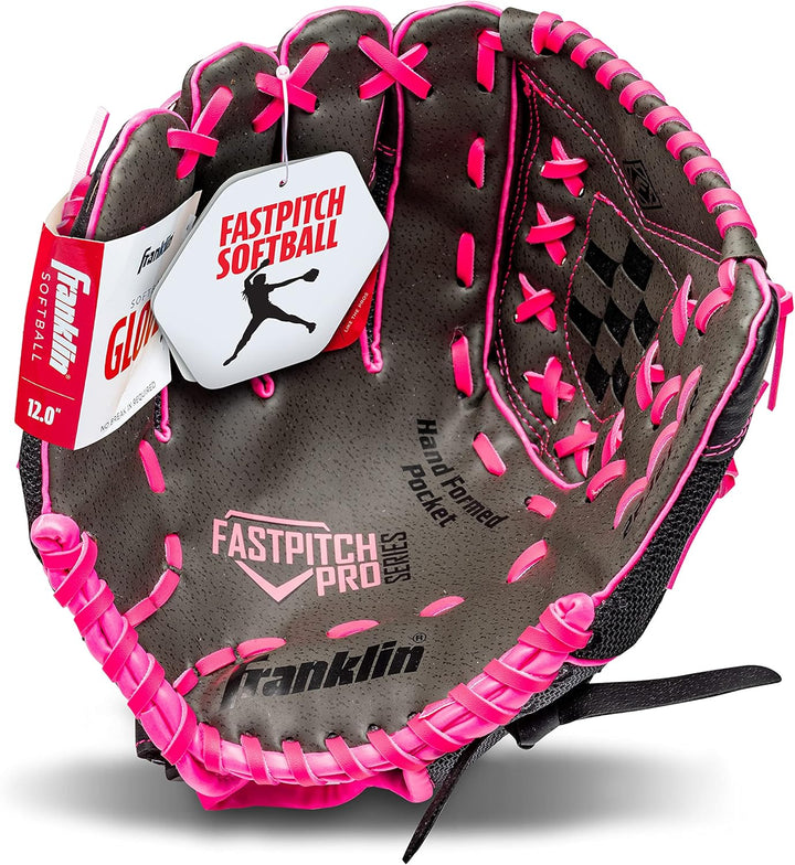 Franklin Sports Fastpitch Serie Leichte Softball Handschuh, 12 Zoll Werfer, für Linkshänder Pink/Gra