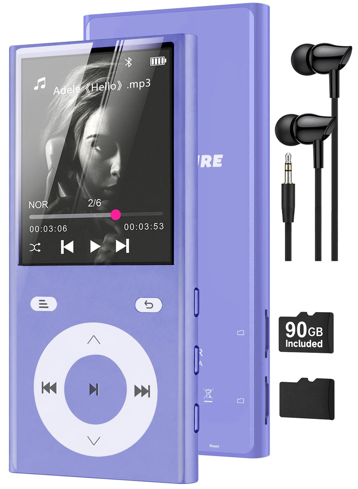 90GB MP3 Player Bluetooth 5.3, Musik Player 2 TF-Kartensteckplätzen Lila, Lila