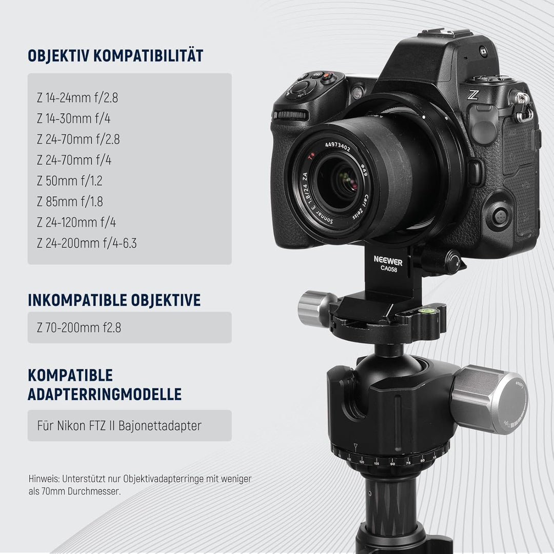 Neewer Drehbare Kragenhalterungsplatte für Nikon Z8 Z7 II Z6 II Z5 FTZ II Adapter, schnelle horizont