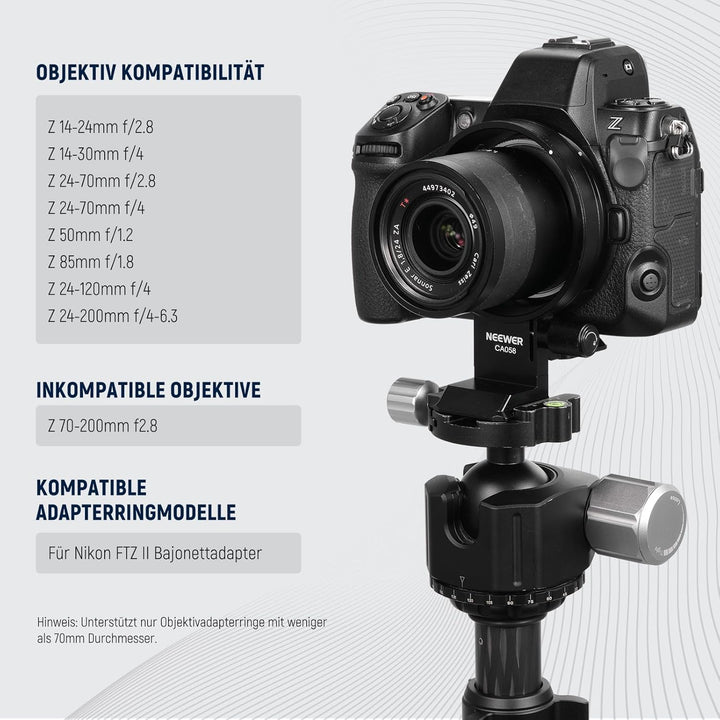 Neewer Drehbare Kragenhalterungsplatte für Nikon Z8 Z7 II Z6 II Z5 FTZ II Adapter, schnelle horizont