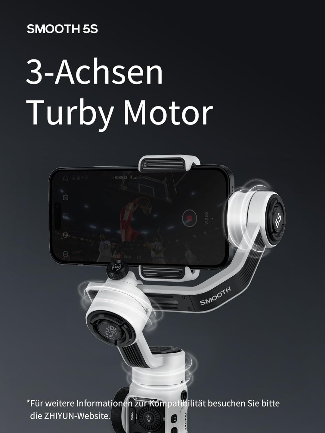 ZHIYUN Smooth-5S Combo [offiziell] iPhone Gimbal Stabilisator, Handy Gimbal mit 3 Achsen, mit Zwei F