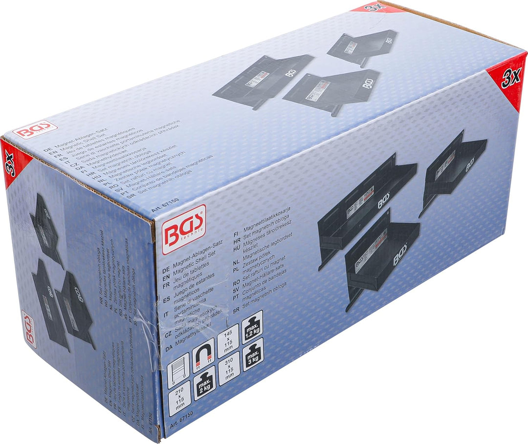 BGS 67150 | Magnet-Ablagen-Satz | 3-tlg. | 150 / 210 / 310 mm | Magnetschalen | Magnetische Ablage |