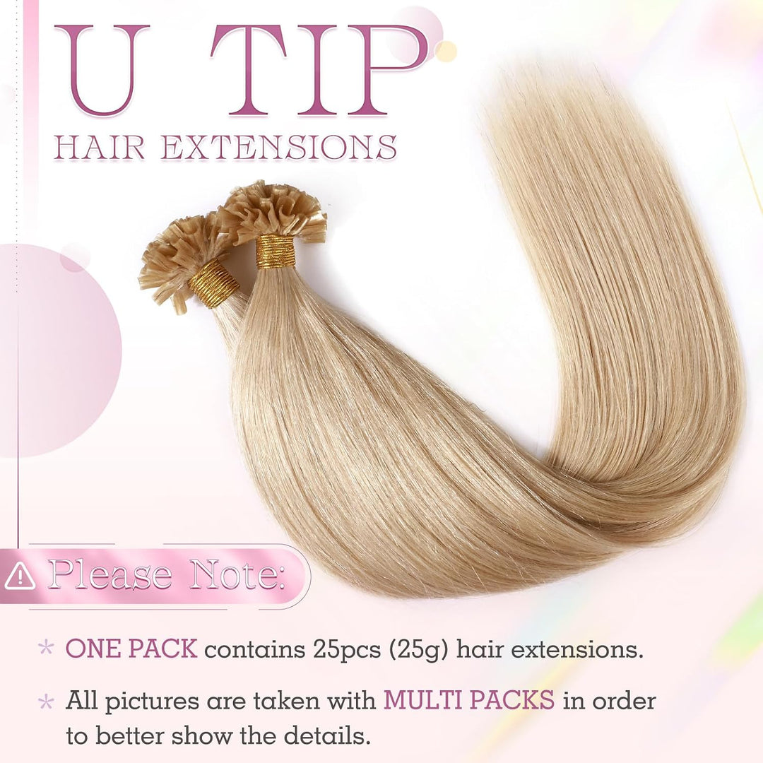Elailite Bonding Extensions Echthaar Haarverlängerung Blond U-tip Keratin Haar Extension Glatt 25 St