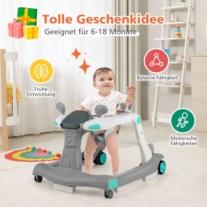 DREAMADE 2 in 1 Lauflernhilfe mit Musik & Licht, Baby Walker Höhenverstellbar & Klappbar, Gehfrei La
