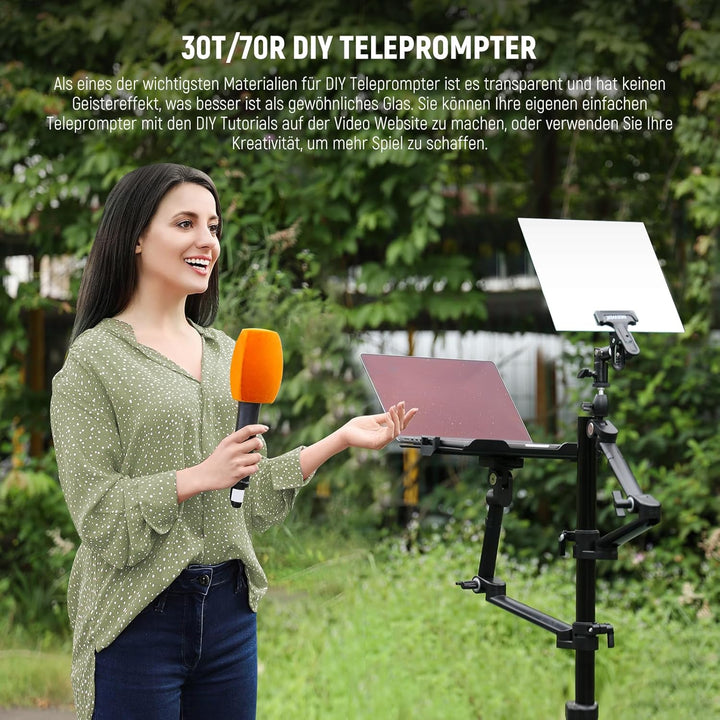 NEEWER 14" Strahlenteiler Beam Splitter für Teleprompter DIY, 9,9" x9,9 x0,08/25,2x25,2x0,2cm 30T/70