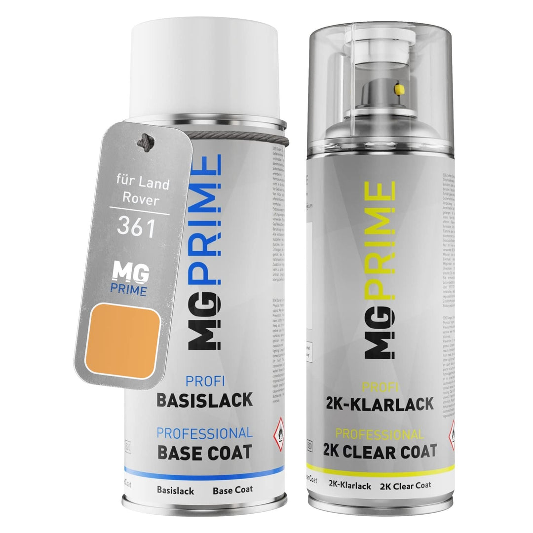 MG PRIME Autolack 2K Spraydosen Set für Land Rover 361 / LRC361-AMF Sandglow Basislack 2 Komponenten
