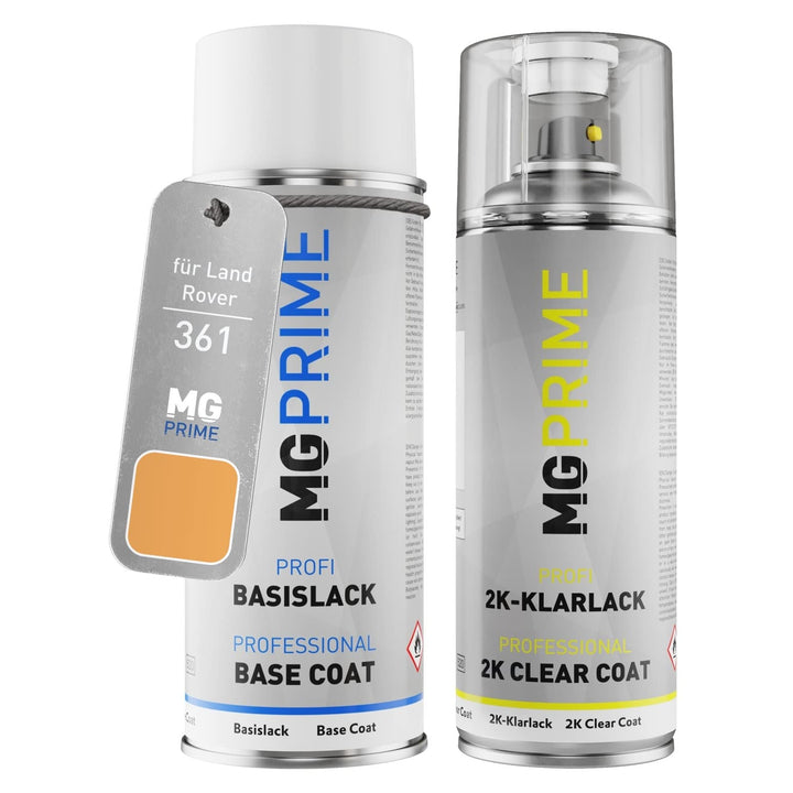 MG PRIME Autolack 2K Spraydosen Set für Land Rover 361 / LRC361-AMF Sandglow Basislack 2 Komponenten