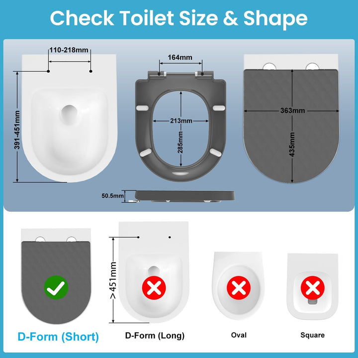 YEAUPE PRO Toilettendeckel mit Absenkautomatik D Form [KURZ] - 43,5×36,2 cm | WC Sitz mit Schnellver