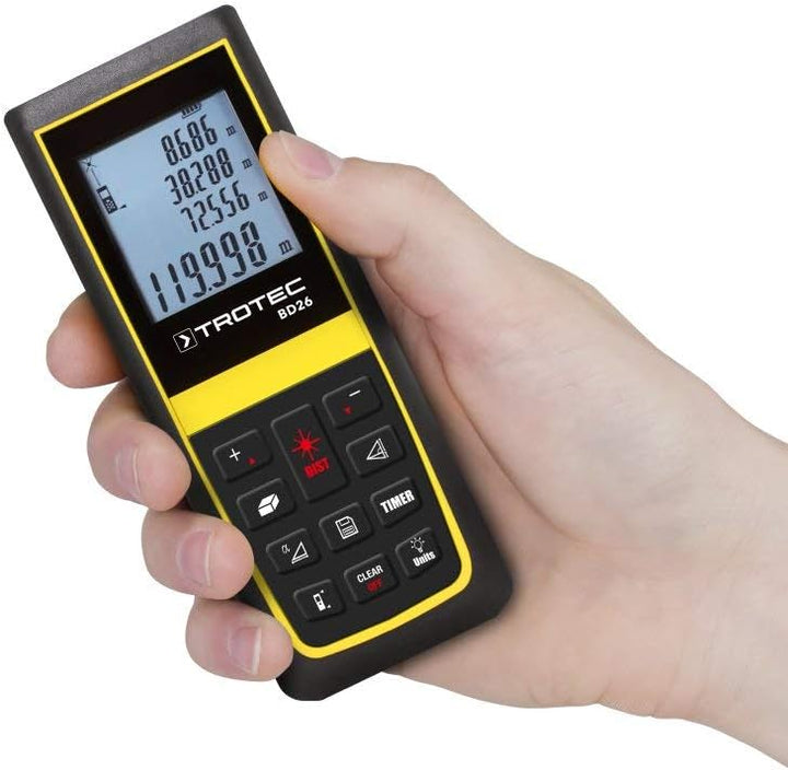 TROTEC Laser Entfernungsmesser BD26 – Digitales Messgerät Entfernung – Reichweite bis 120 m, 90°-Nei