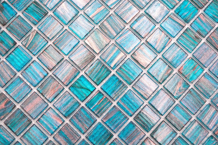 Mosaikfliese Glasmosaik Türkis Blau Perlenzian Kupfer changierend Küchenrückwand Duschwand | 10 Mosa
