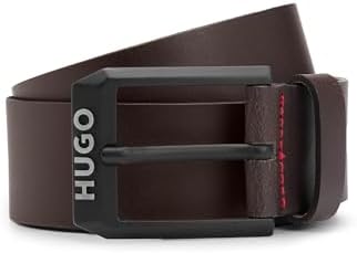 HUGO Herren Gelio-B Sz40 Ledergürtel mit mattschwarzer Logo-Schliesse, 80 Dark Brown202