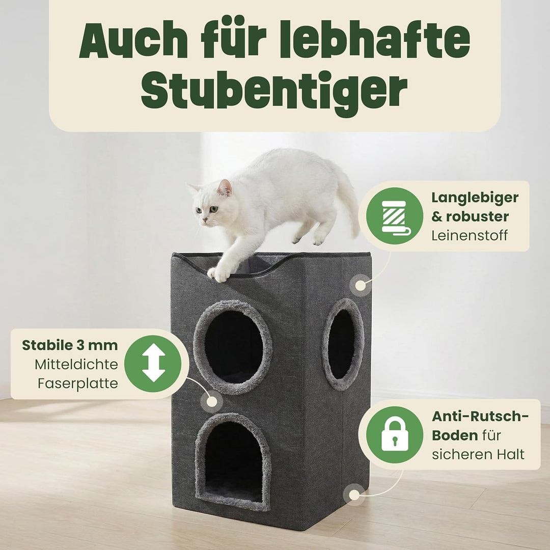 zooprinz katzenhöhle cat cave – kuschelhöhle für Katzen & grosse Katze, warmes katzenbett beige mit