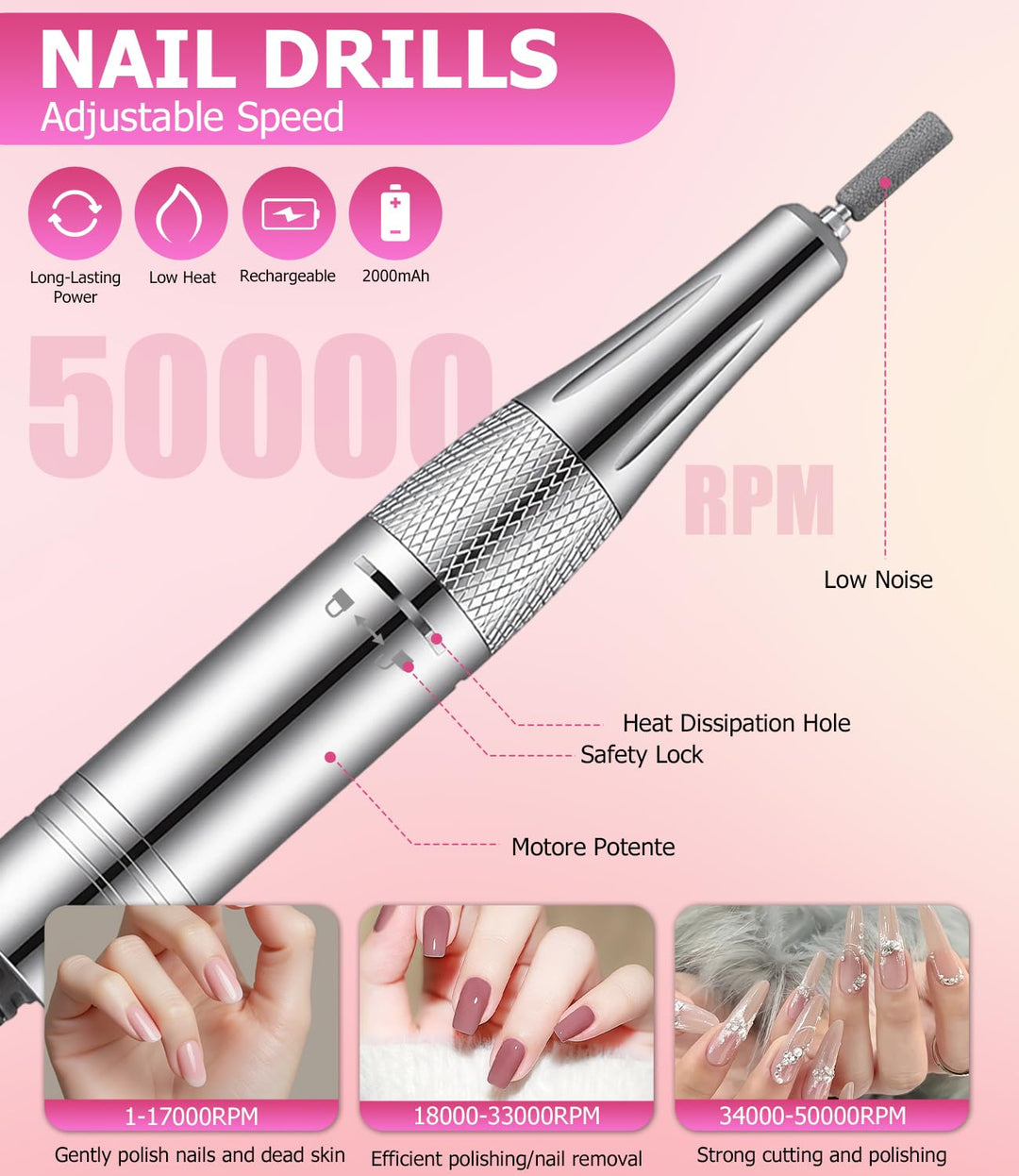 Bixury Nagelfräser Fräser Nägel Maniküre Set Elektrische Nagelfeile 35000 U/min Nagelfeile Fräser Au