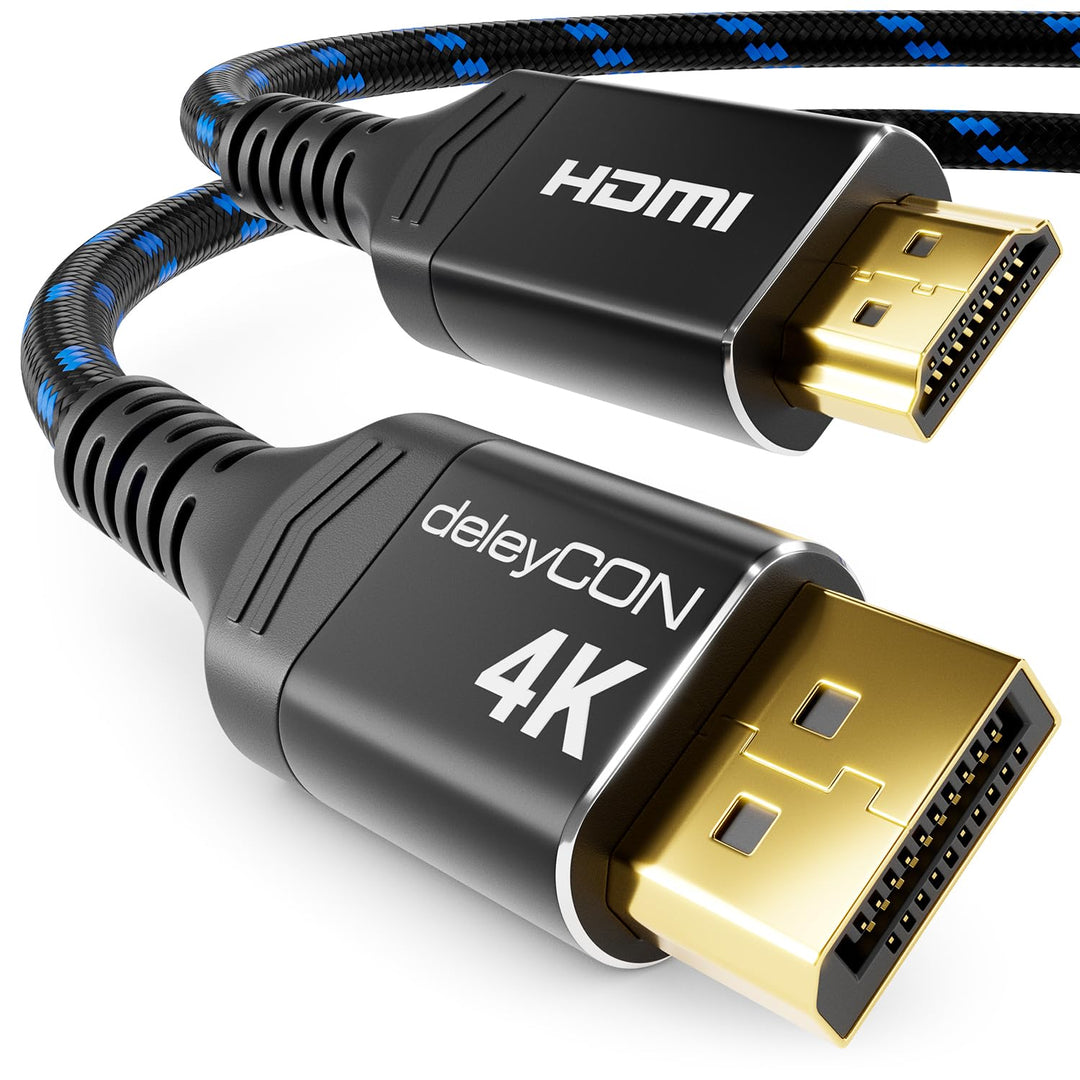 deleyCON 3,0m 4K DisplayPort auf HDMI Kabel (Für HDMI Monitor, TV, Beamer) - 4K@60Hz - Aluminium-Ste