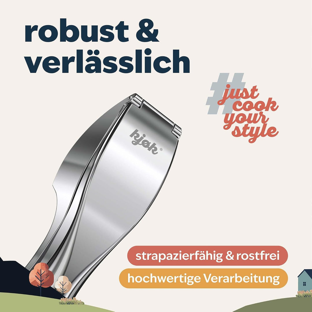 kjøk Premium Knoblauchpresse - Zinklegierung in Chrom glänzend - profi Knoblauch Presse spülmaschine