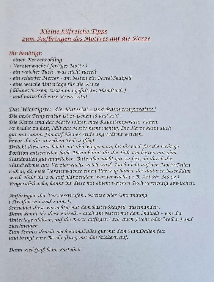 Silkes-Kerzenladen komplettes BASTEL-SET für Kommunionkerzen und Taufkerzen Motiv + Beschriftung (in