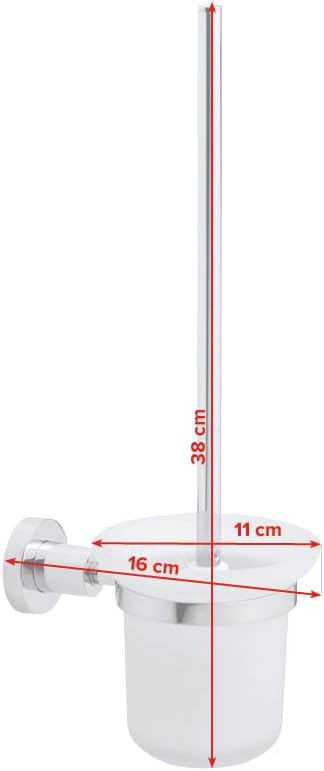 tesa LOXX WC-Garnitur, satiniertes Glas und verchromter Edelstahl - Toilettenbürsten-Set zur Wandbef