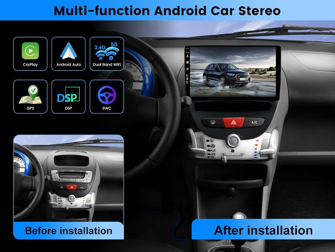[2G+64G] 10.1 Zoll Autoradio für Toyota Aygo/Peugeot 107/Citroen C1 (2005-2014) GPS Navigation - Car