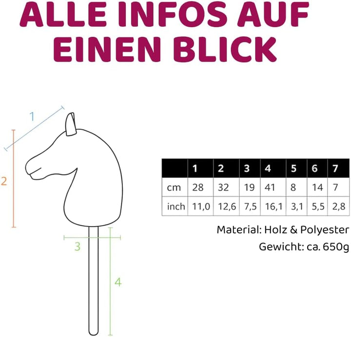 Hobby Horse Set Schwarz Weiss mit Blauer Decke und Blauer Fliegenhaube, Steckenpferd für Kinder, Sto