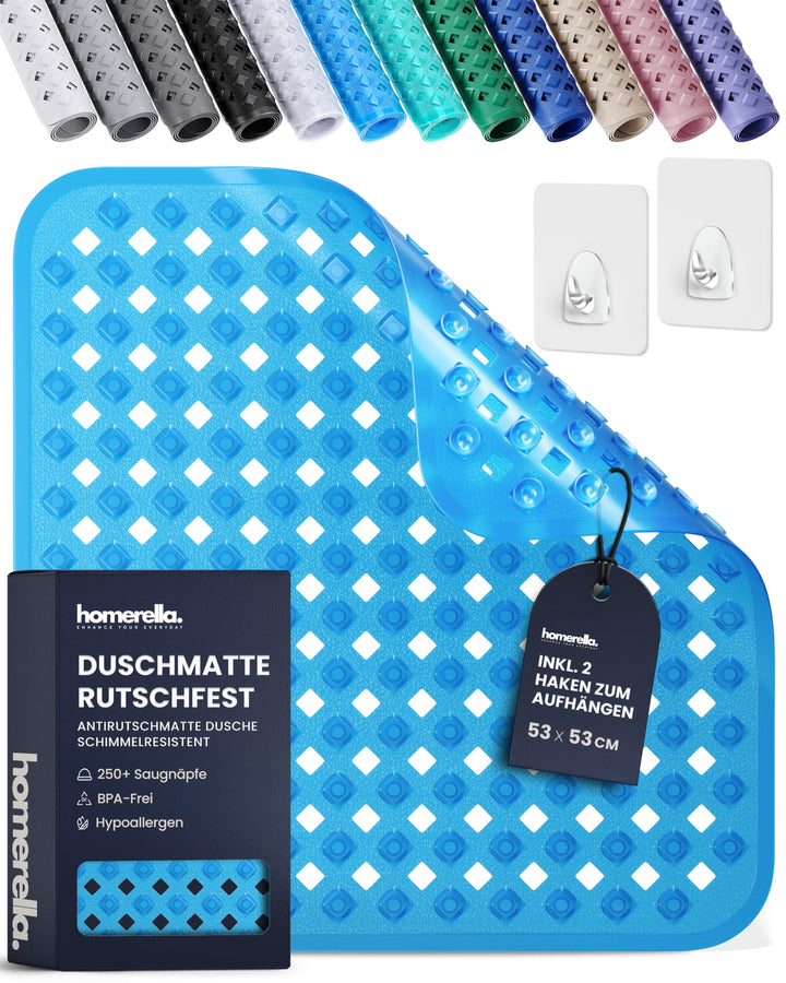 homerella© Duschmatte rutschfest 53x53cm, INKL. AUFHÄNGUNG, Antirutschmatte Dusche, schimmelresisten