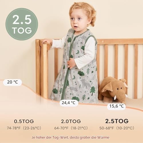 Yoofoss Baby Schlafsack Winter 100% Baumwolle 2.5 TOG Warm Baby Winterschlafsack Herbst Weich Babysc