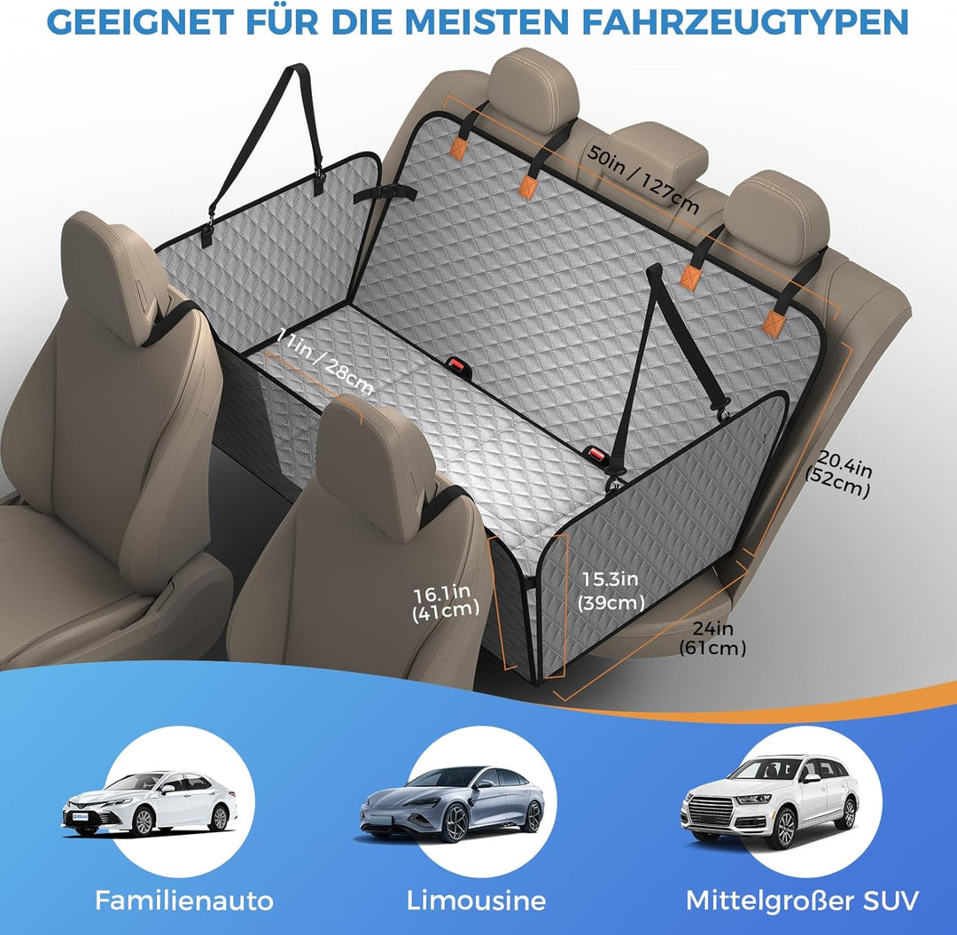 Hundedecke Auto Rücksitz, Wasserdicht, Kratzfest Hunde-Autositz Rücksitz, mit 8 Stabilen Hartholzpla