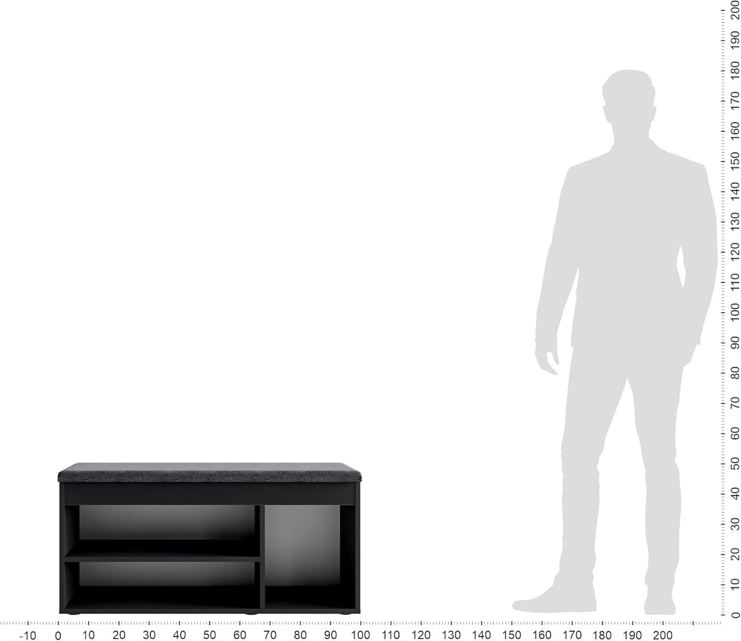 KOMTO Schuhbank mit Sitzfläche - Schuhregal Bank mit Stauraum Schwarz 100 x 48 x 32 cm Schuhschrank