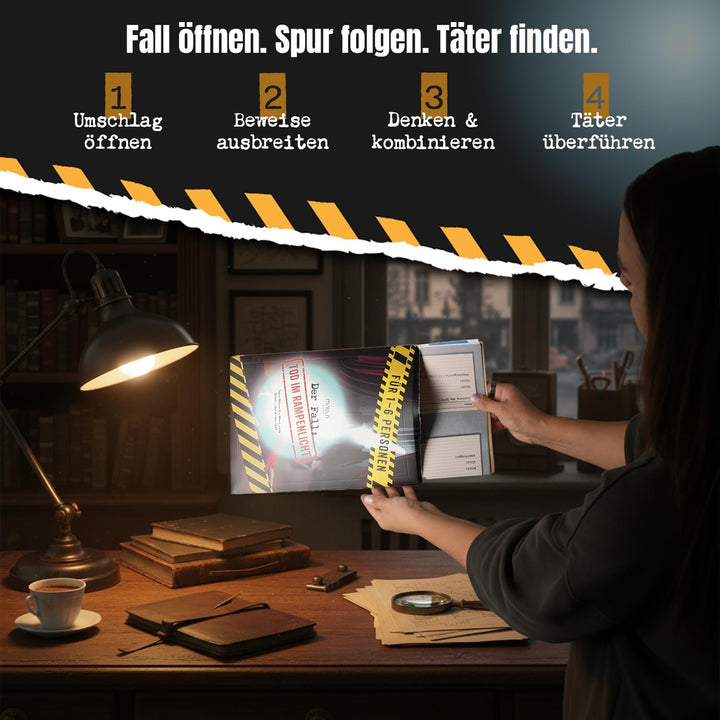 Krimispiel „Der Fall: Tod im Rampenlicht“ – Mordfall lösen & Beweise analysieren – Ermittlerspiel mi