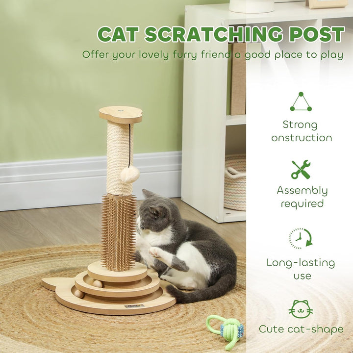 PawHut 49cm Katzenkratzbaum mit interaktivem Trackball für drinnen eiche, eiche