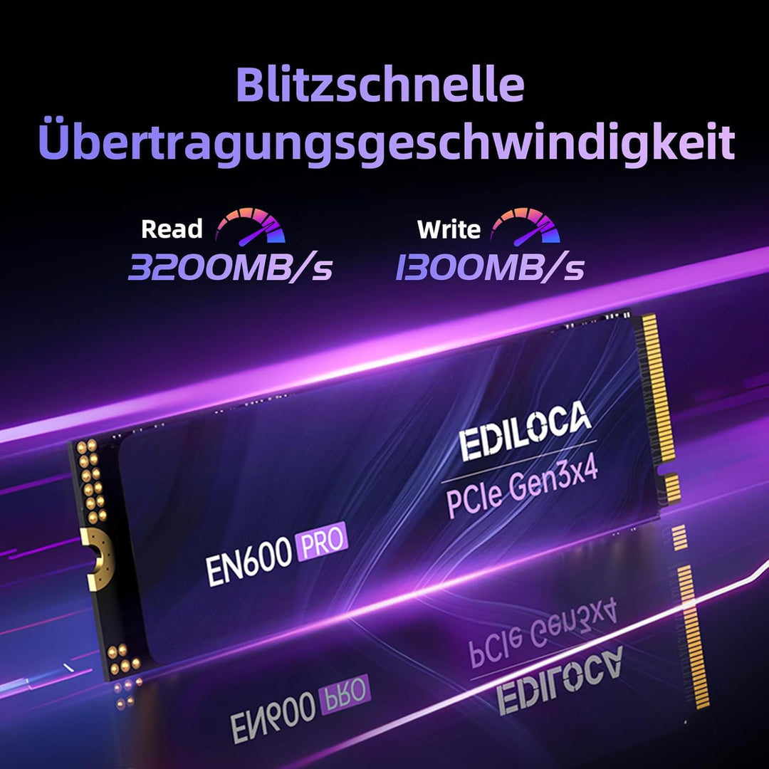 EN600 PRO 512 GB Interne SSD PCle 3.0x4, NVMe M.2 2280, SLC-Cache, 3200 MB/s Lesen, 2800 MB/s Schrei