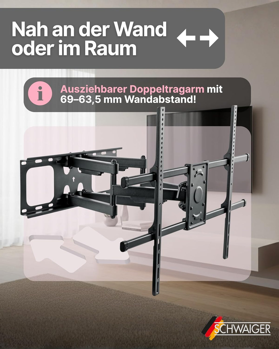 SCHWAIGER LWHD9075 513 TV-Wandhalterung 50-90 Zoll Fernseherhalterung Mounting TV-Aufhängung neigbar