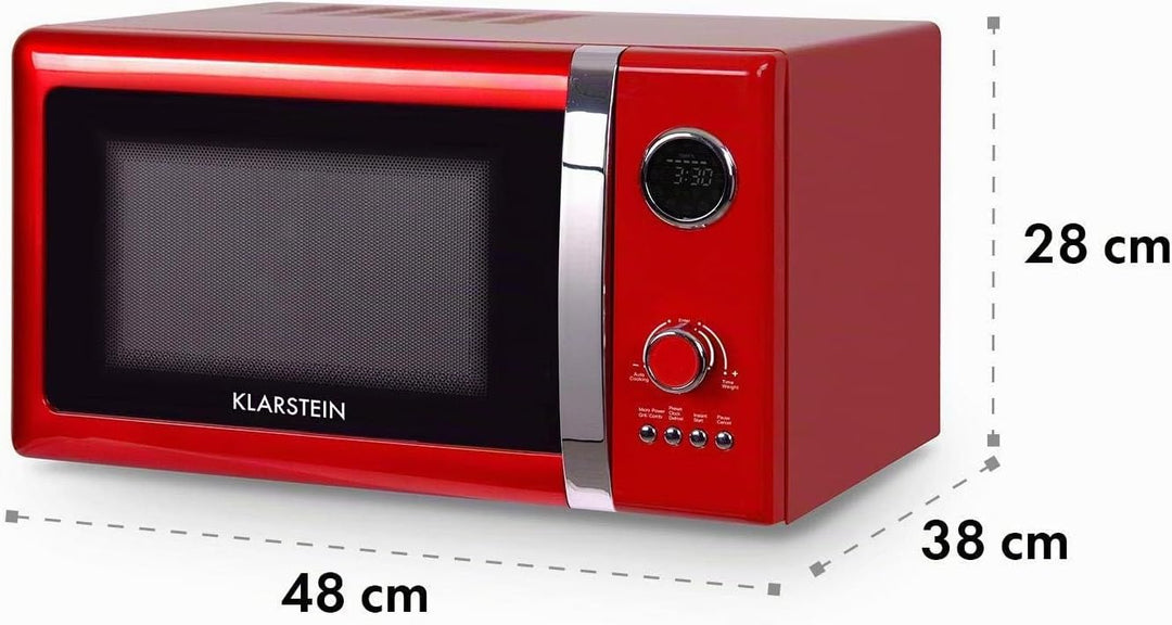 Klarstein Fine Dinesty 2-in-1 Mikrowelle - Retro Mikrowellenofen mit Grill, Metall-Gehäuse, 23L Garr
