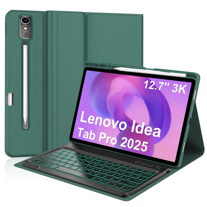 Hülle mit Tastatur & 7-Farben Beleuchteter für Lenovo Idea Tab Pro Tablet 12,7" (2025 TB373FU) & Mot