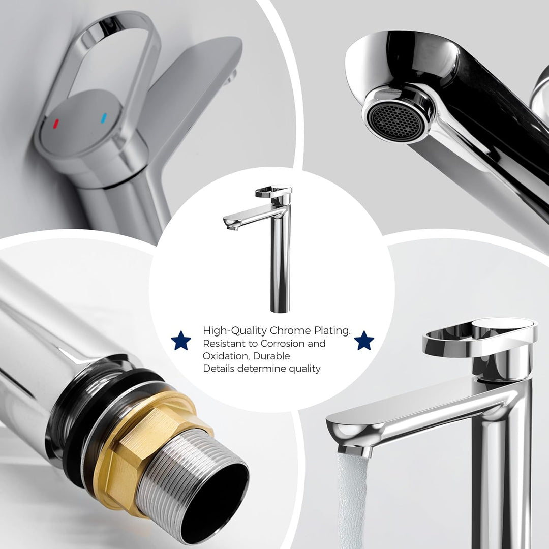 VANCOCO 52020 Wasserhahn Bad Hoch mit Auslauf Höhe 225 mm aus Messing für Aufsatzwaschbecken – Wasse