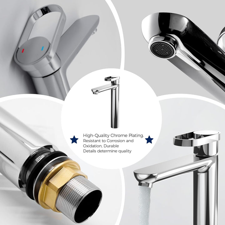 VANCOCO 52020 Wasserhahn Bad Hoch mit Auslauf Höhe 225 mm aus Messing für Aufsatzwaschbecken – Wasse