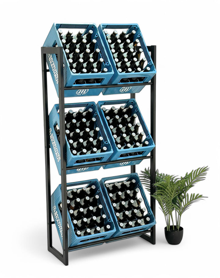 DanDiBo Getränkekistenregal 6 Kisten Schwarz Metall Stehend 96563 Getränkekistenhalter 71 cm Obstkis