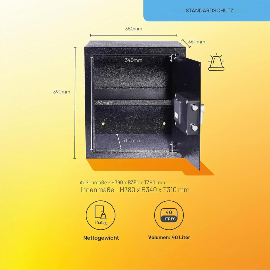 Yale Elektronischer Tresor mit Alarm - Gross - YEC/390/DB2 - Standardsicherheit - Schwarz Large New