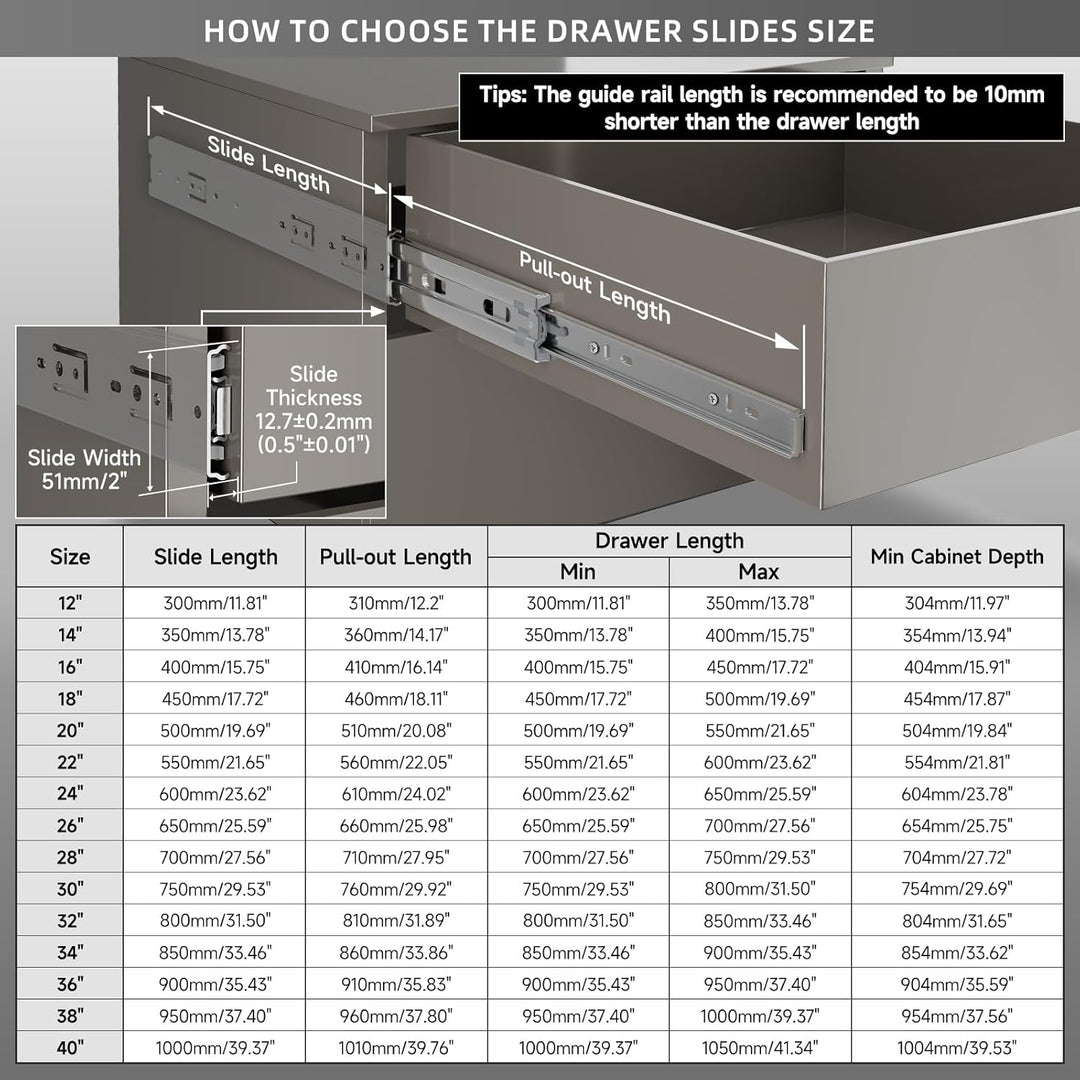 AOLISHENG Schwere Schubladenschienen Vollauszug 550 mm Kugellager schubladenführungen 60 kg Tragkraf