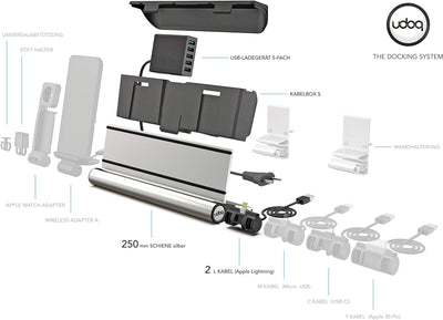 udoq 400 Ladestation für iPhone und AirPods, hochwertiges Design 4mm Aluminium, Lightning Kabel, Sil