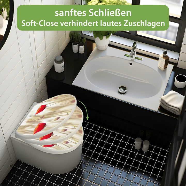 banjado Toilettendeckel mit Absenkautomatik 44,5x37cm - Soft Close Toilettensitz - WC Sitz mit Absen