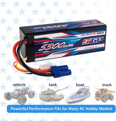 SIGP 3S 11.1V 5300mAh Lipo Battery 100C Hard Case with Deans EC5 Plug for RC Car Truck Boat Vehicles