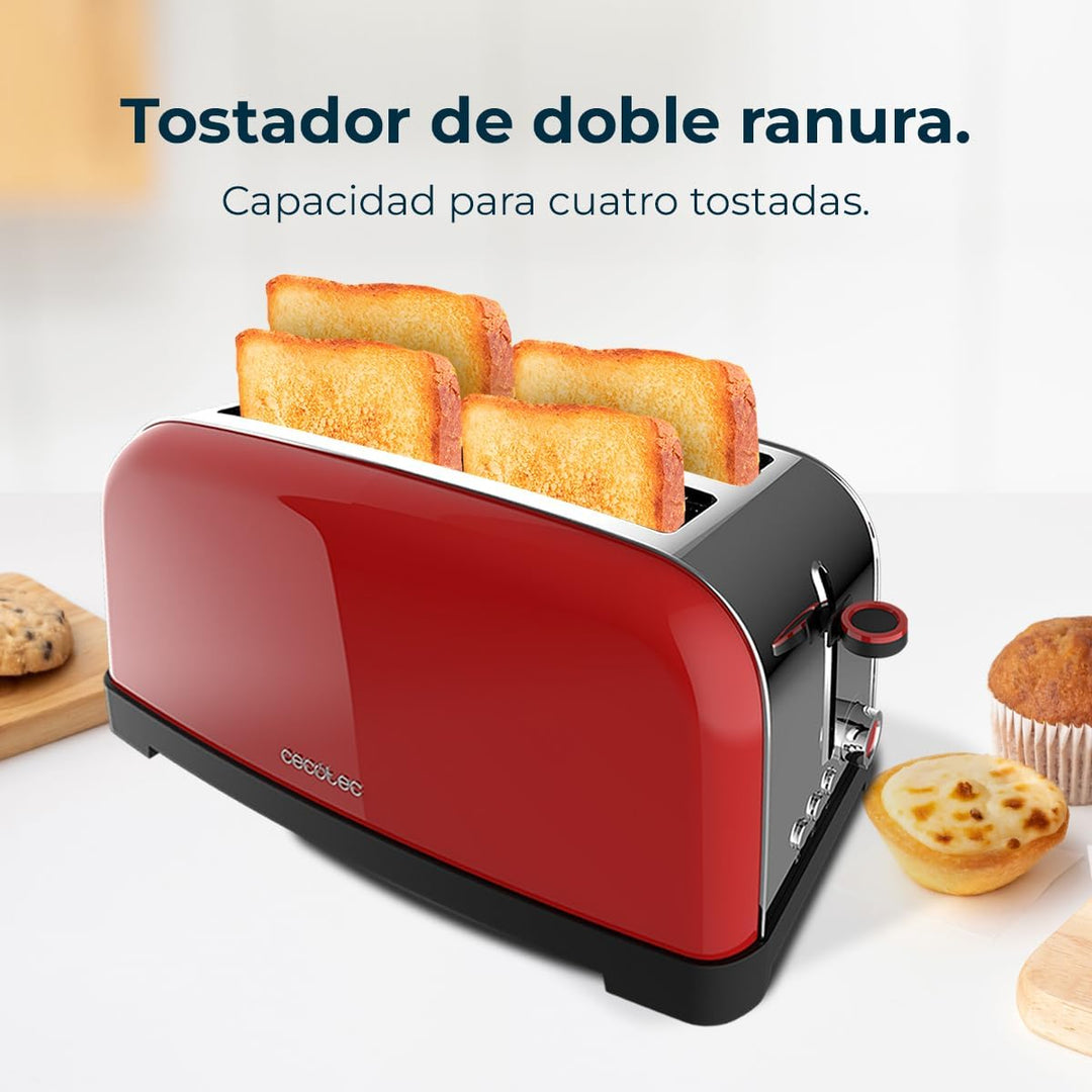 Cecotec Vertikaler Toaster Toastin' time 1500 Red Lite, 1500W Leistung, Kapazität für 4 Toasts, Dopp