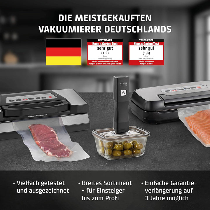 CASO VC10 Vakuumierer - Vakuumiergerät, Lebensmittel bleiben vakuumiert bis zu 8x länger frisch, 30c