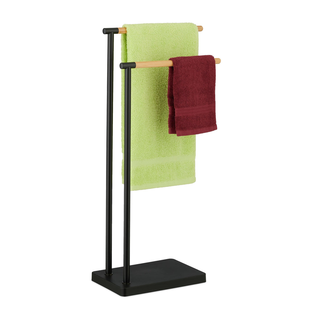 Relaxdays Handtuchhalter stehend, Handtuchständer mit 2 Stangen, für Hand- & Badetücher, Edelstahl,