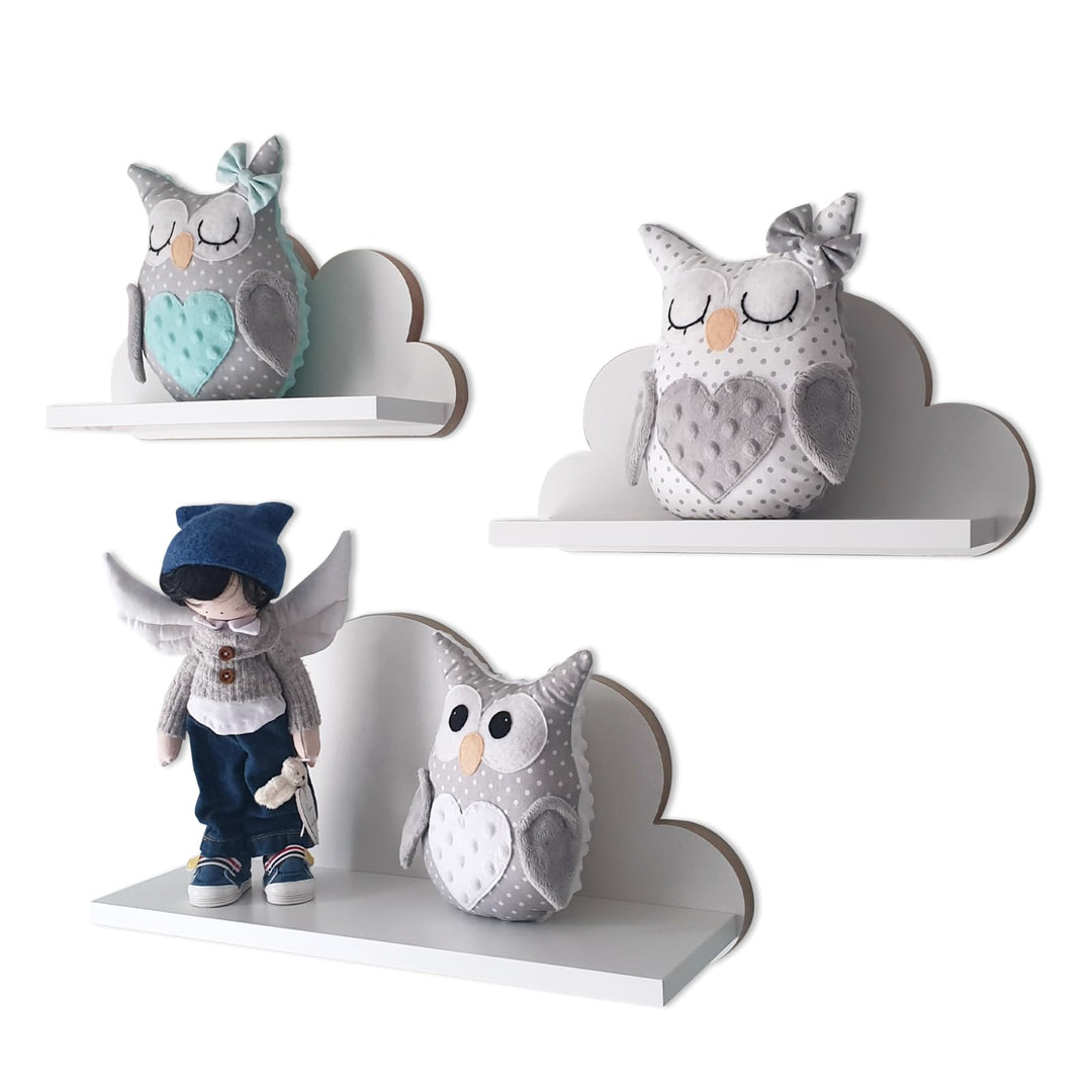 3er Set Wandregal Kinderzimmer Weiss | Babyzimmer Wolkenregal für Bücher, Spielzeug, Dekoration | Re